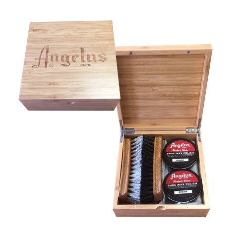 ANGELUS Lasered Bamboo Shoe Shine Box