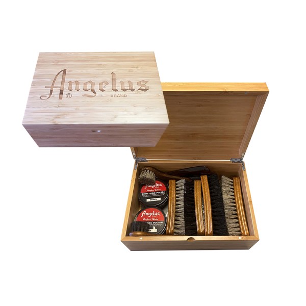 ANGELUS Lasered Bamboo Shoe Shine Box