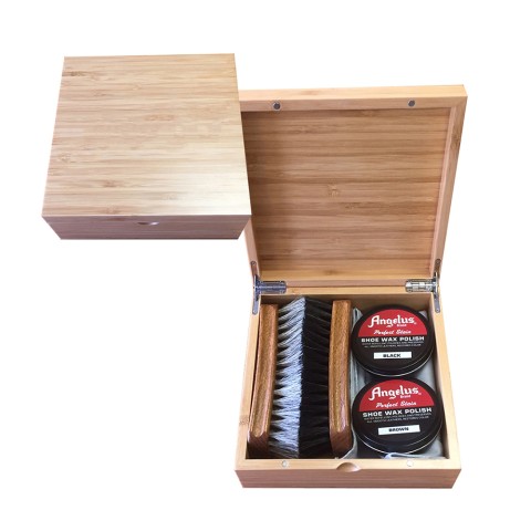 ANGELUS Plain Bamboo Shoe Shine Box