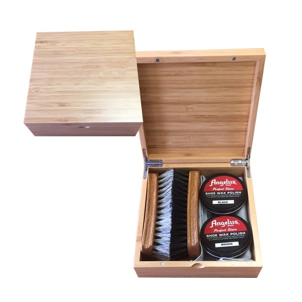 ANGELUS Plain Bamboo Shoe Shine Box