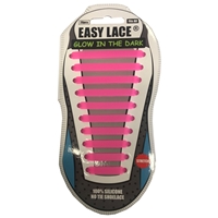 Easy Lace Silicone Shoelaces - Flat Glow in Dark, Pink - Card of 20 pieces
