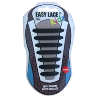 Easy Lace Kids Silicone Laces Flat Black - Card of 14 pieces