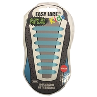 Easy Lace Kids Silicone Laces Flat Glow in Dark, Blue - Card of 14 pieces