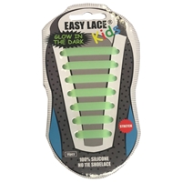 Easy Lace Kids Silicone Laces Flat Glow in Dark, Green - Card of 14 pieces