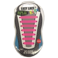Easy Lace Kids Silicone Laces Flat Glow in Dark, Pink - Card of 14 pieces