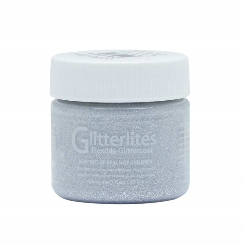 Angelus Glitterlites Acrylic Leather Paint 1 fl oz/30ml Bottle. Silver Spark