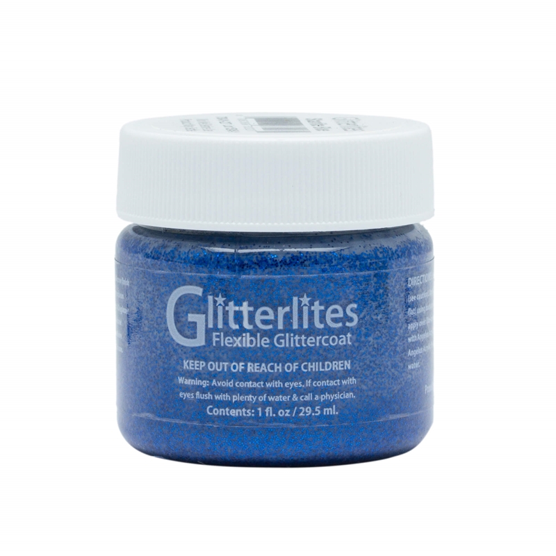 Angelus Glitterlites Acrylic Leather Paint 1 fl oz/30ml Bottle. Starlite Blue