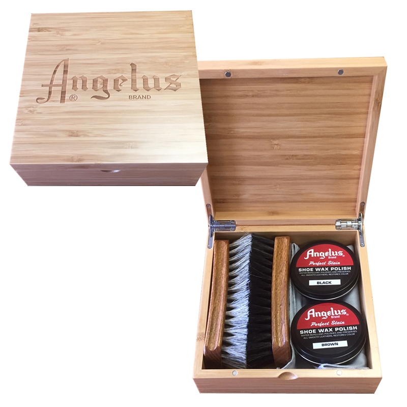 Angelus Lasered Bamboo Shoe Shine Box