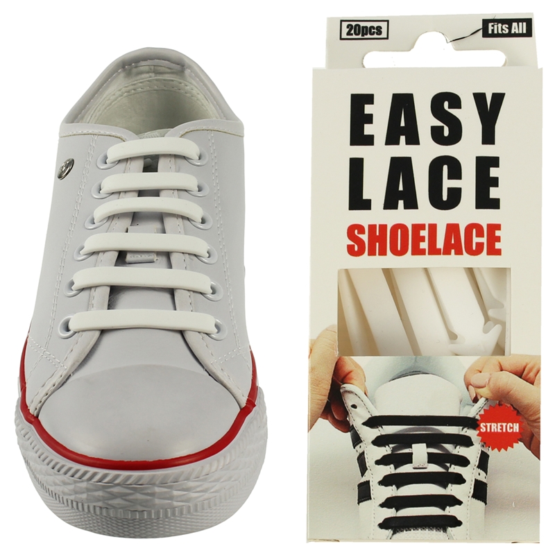 Easy Lace Silicone Shoelaces - Flat White - Box of 20 pieces