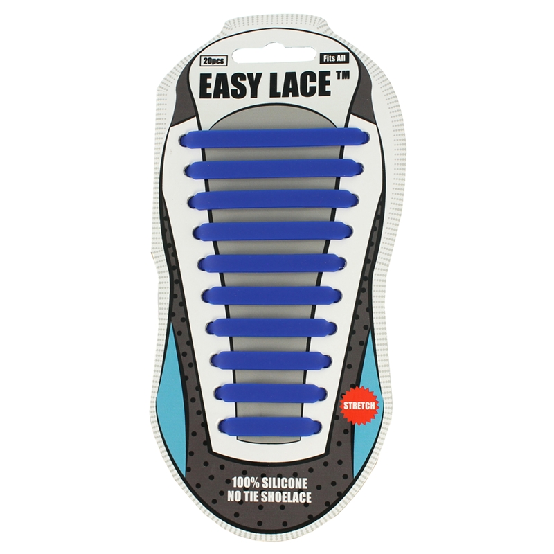 Easy Lace Silicone Shoelaces - Flat Blue - Card of 20 pieces