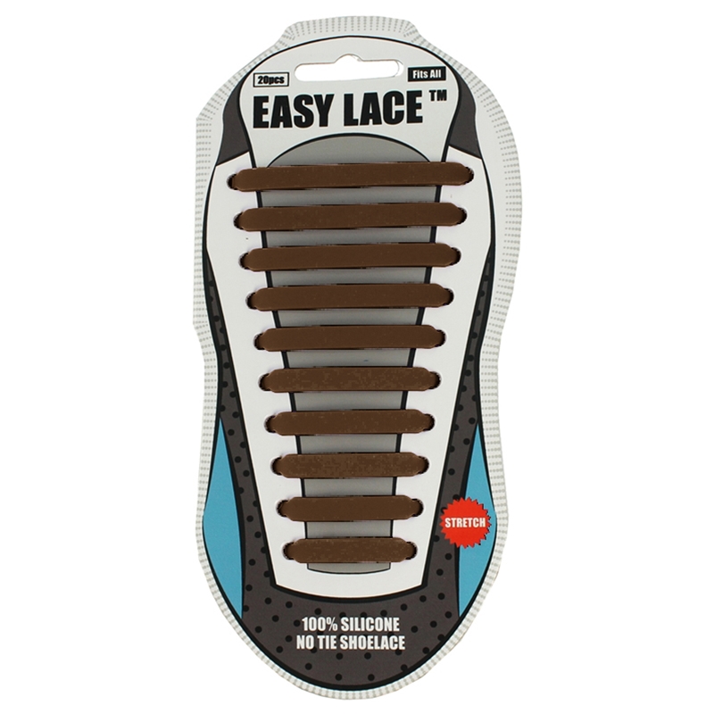 Easy Lace Silicone Shoelaces - Flat Brown - Card of 20 pieces