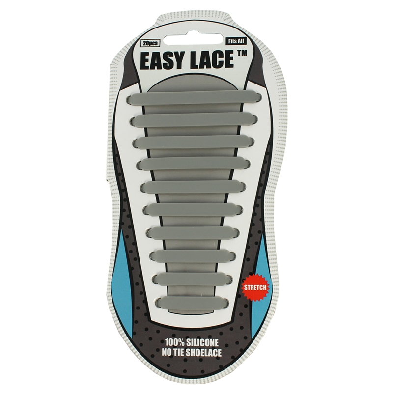 Easy Lace Silicone Shoelaces - Flat Grey - Card of 20 pieces