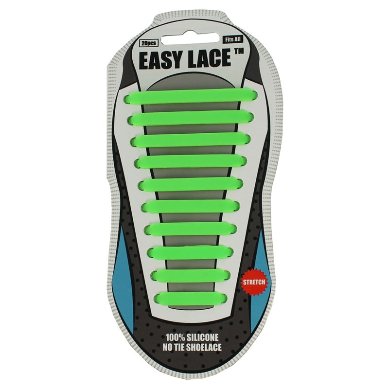 Easy Lace Silicone Shoelaces - Flat Green - Card of 20 pieces