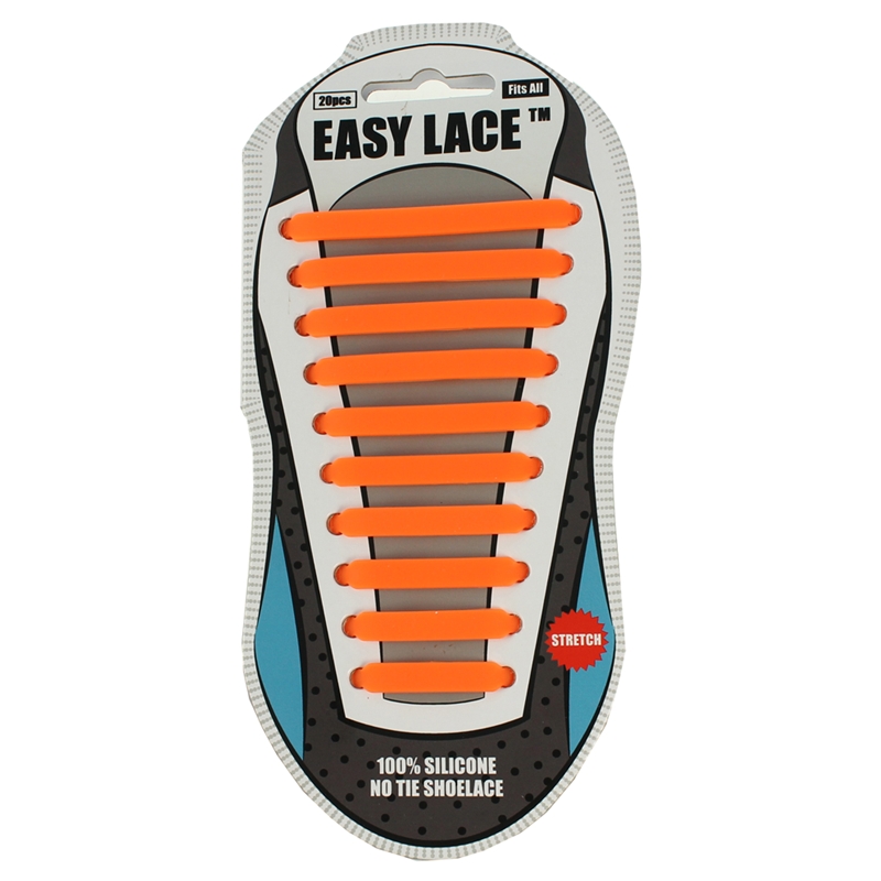 Easy Lace Silicone Shoelaces - Flat Orange - Card of 20 pieces