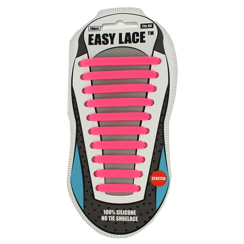 Easy Lace Silicone Shoelaces - Flat Pink - Card of 20 pieces