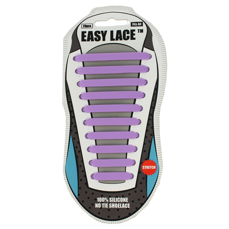 Easy Lace Silicone Shoelaces - Flat Purple - Card of 20 pieces