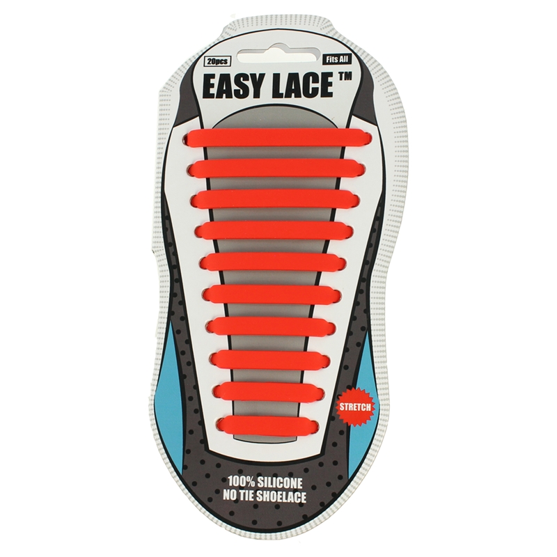 Easy Lace Silicone Shoelaces - Flat Red - Card of 20 pieces