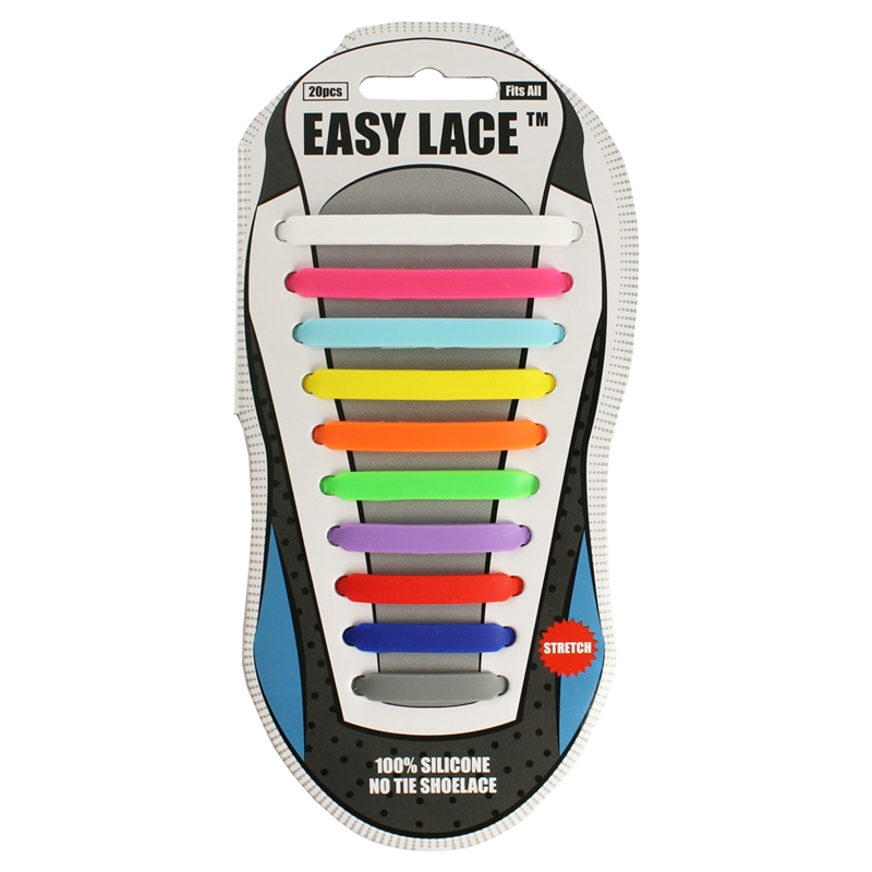 Easy Lace Silicone Shoelaces - Flat Rainbow-Card of 20 pieces