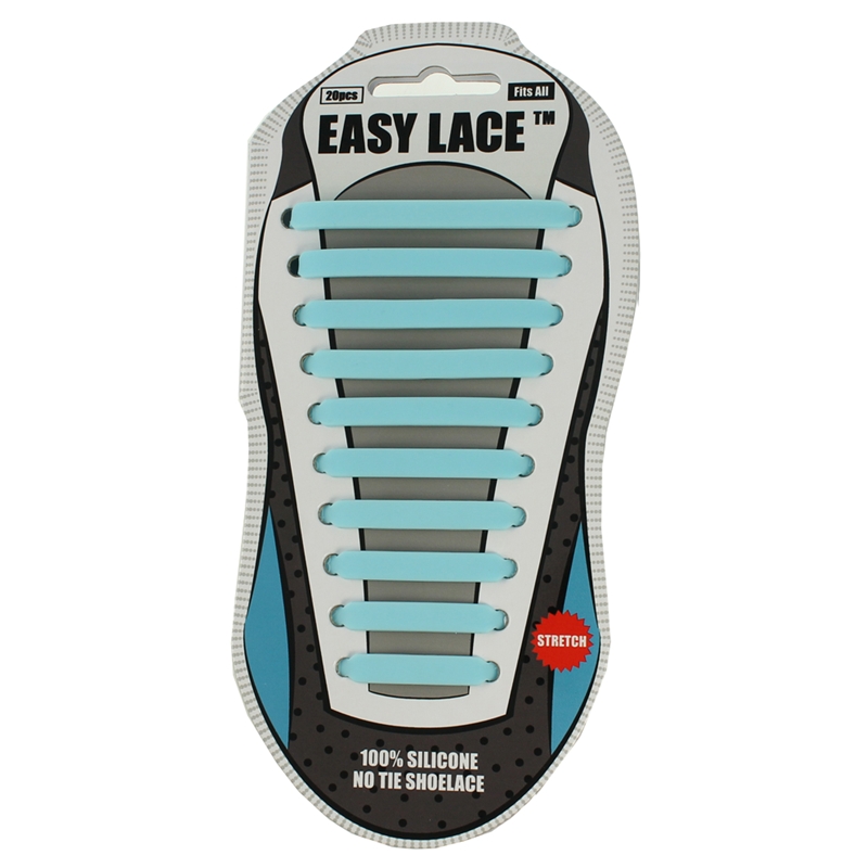 Easy Lace Silicone Shoelaces - Flat Sky Blue-Card of 20 pieces