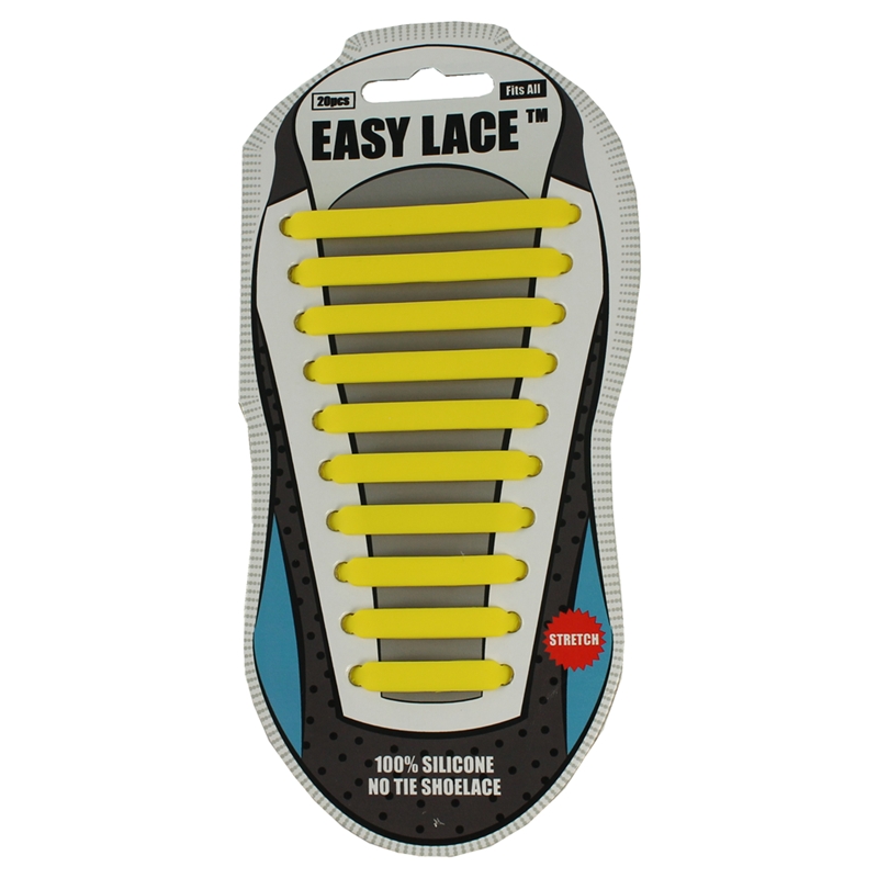 Easy Lace Silicone Shoelaces - Flat Yellow - Card of 20 pieces