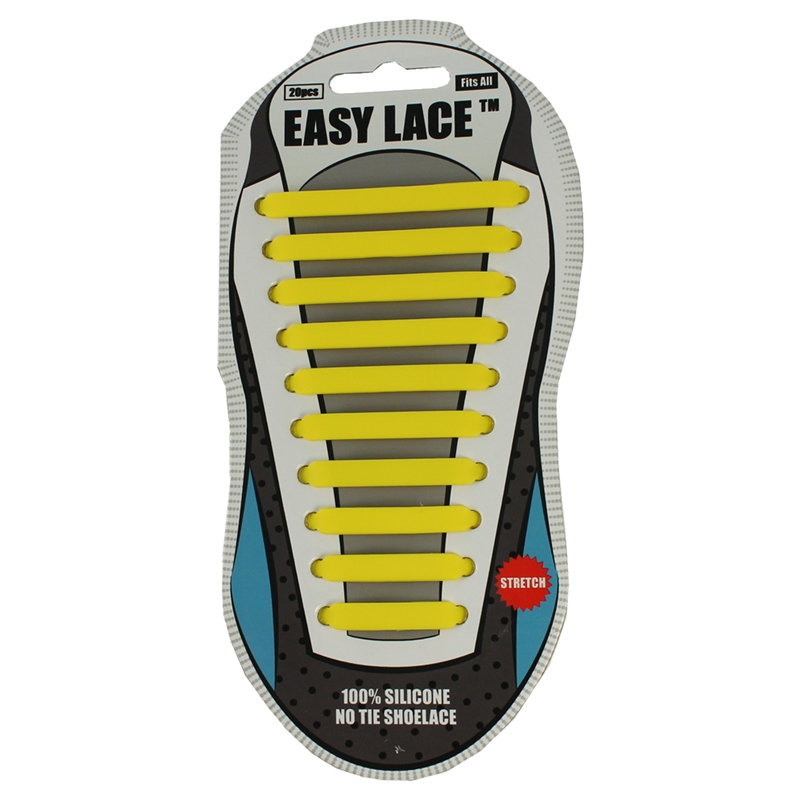 Easy Lace Silicone Shoelaces - Flat Yellow - Card of 20 pieces