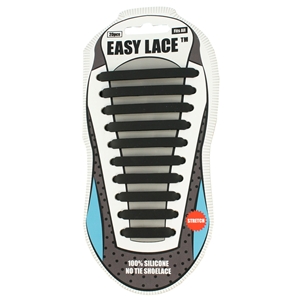 Easy Lace Silicone Shoelaces - Flat Black - Card of 20 pieces