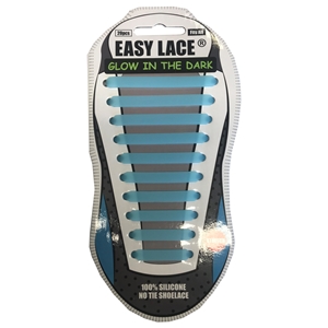 Easy Lace Silicone Shoelaces - Flat Glow in Dark, Blue - Card of 20 pieces