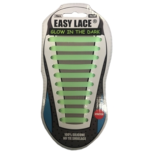 Easy Lace Silicone Shoelaces - Flat Glow in Dark, Green - Card of 20 pieces