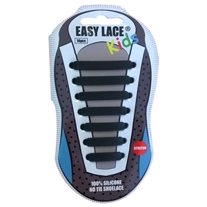 Easy Lace Kids Silicone Laces Flat Black - Card of 14 pieces