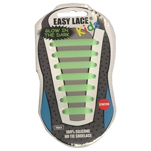 Easy Lace Kids Silicone Laces Flat Glow in Dark, Green - Card of 14 pieces