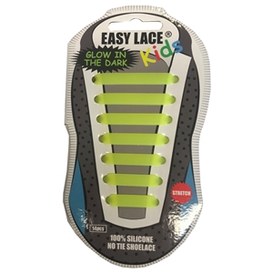 Easy Lace Kids Silicone Laces Flat Glow in Dark, Yellow - Card of 14 pieces